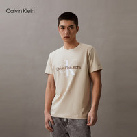 Calvin Klein Jeans夏季男女中性舒适ck纯棉字母叠印通勤短袖T恤J320770 ACI-浅卡其色 L  （150-165斤）