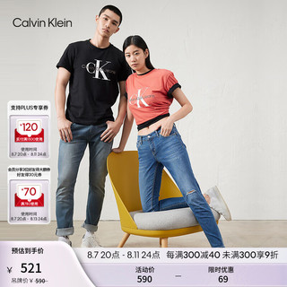 Calvin Klein Jeans夏季男女中性舒适ck纯棉字母叠印通勤短袖T恤J320770 BEH-太空黑 XL  （165-180斤）