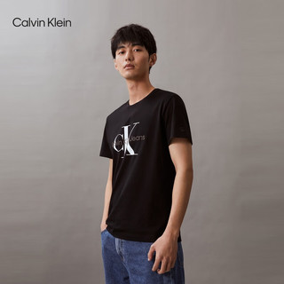 Calvin Klein Jeans夏季男女中性舒适ck纯棉字母叠印通勤短袖T恤J320770 BEH-太空黑 XL  （165-180斤）