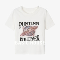 百家好（Basic House）休闲百搭夏季潮流设计感美式圆领短袖T恤 白色 XL