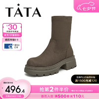 他她（TATA）厚底气质瘦瘦靴女靴子复古时装长筒靴2024冬WD806DG4 啡色（短款） 38