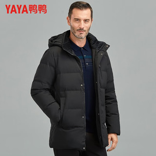 鸭鸭（YAYA）羽绒服男士连帽厚款中长款保暖中老年2024冬季爸爸装休闲外套 黑色 200