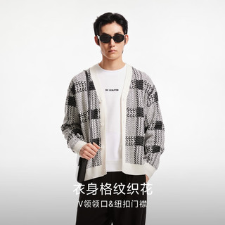 杰克·琼斯（JACK&JONES）秋季宽松V领针织开衫男士格纹织花百搭舒适休闲长袖毛衣开衫 雪白色A06 常规 雪白色A06 195/112A/XXXL