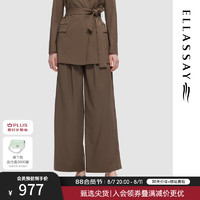 歌力思（ELLASSAY）2024秋季简约百搭立体压褶阔腿休闲裤女EWD353K01700 橄榄绿 L