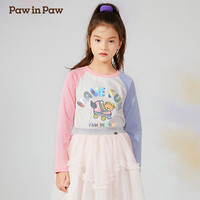 PawinPaw卡通小熊童装24年春夏男女童长袖打底衫撞色印花T恤 Pink粉红色/25 160cm