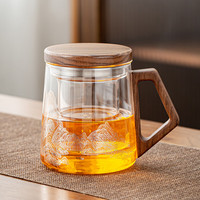 金镶玉泡茶杯茶水分离玻璃杯办公室喝茶杯子男士个人高档花茶杯水杯 隐山泡茶杯透明款