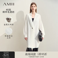 AMII2024秋休闲慵懒风V领金属异形扣一粒扣开衫女超宽松12443113 米白 170/92A/XL