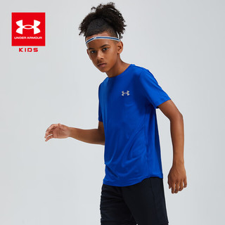 安德玛（Under Armour）儿童夏季速干T恤男大童运动短袖训练服21111201 蓝色 140cm 