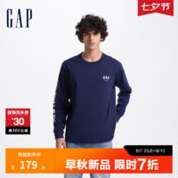 Gap男女装2024初秋字母logo纯棉长袖T恤简约宽松上衣638812 海军蓝 170/92A(M) 亚洲尺码