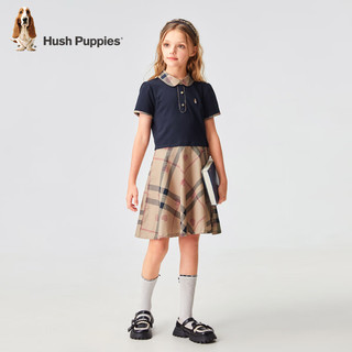 暇步士（Hush Puppies）童装儿童女童2024夏季经典格纹甜美学院风POLO裙 藏蓝 110cm