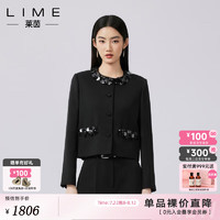 LIME FLARE莱茵小香风短外套高腰短裤套装黑色2024秋季新款设计感女上衣 黑色（短