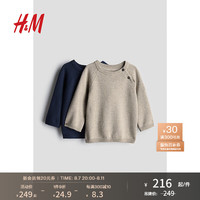 H&M童装男婴宝宝2024秋新款舒适可爱2件装棉质针织套衫1232472 深蓝色/米色
