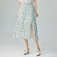 茵曼（INMAN）田园度假开叉碎花裙女2024夏季法式温柔甜美中长A字半身裙子 浅紫花颂 L