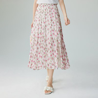 茵曼（INMAN）田园度假开叉碎花裙女2024夏季法式温柔甜美中长A字半身裙子 粉花 L