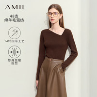 AMII2024早秋简约通勤风不对称斜V领长袖毛衣女修身12423001 深咖 160/84A/M