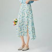茵曼（INMAN）田园度假开叉碎花裙女2024夏季法式温柔甜美中长A字半身裙子 蓝花 M