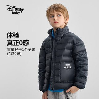 迪士尼（Disney）童装女童立领轻薄羽绒服2024春秋儿童防风防水外套洋气秋冬 碳黑1 140