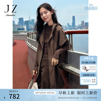 玖姿·安娜蔻摩登复古设计感连肩袖抽绳风衣外套女装2024秋季 深咖啡 3XL
