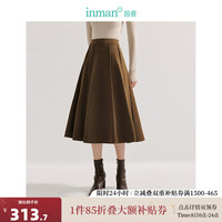 茵曼（INMAN）复古通勤半身裙2024秋季女装松紧腰遮胯显瘦中长款A字裙 棕色 M
