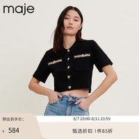 Maje春秋女装法式时尚气质黑色短袖粗花呢针织衫上衣MFPCA00278 黑色 T