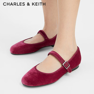 CHARLES&KEITH24秋CK1-71720047-1复古浅口丝绒平底玛丽珍鞋 粉红色Pink 36