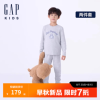 Gap男童2024初秋小熊印花睡衣套装儿童装家居服两件套646197 浅灰色 140cm(10-11岁) 亚洲尺码