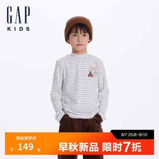 Gap【大小童同款】男童2024初秋小熊长袖T恤儿童装上衣641718 灰色条纹 100cm(2-3岁) 亚洲尺码