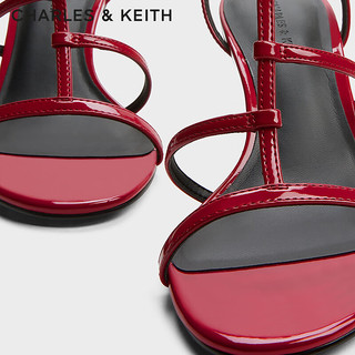 CHARLES&KEITH24夏季简约露趾法式优雅一字扣细带高跟凉鞋女CK1-60361523 Red红色 35