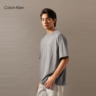 Calvin Klein Jeans24秋季男士简约ck刺绣通勤净色纯棉圆领短袖T恤40EM290 P7E-英雄灰 S