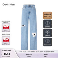 Calvin Klein Jeans24秋季女士复古潮流ck破洞高腰宽松微弹牛仔裤J224667 1AA-牛仔浅蓝 26