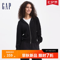 Gap女装2024秋季新款纯色拉链抽绳连帽卫衣百搭休闲上衣638410