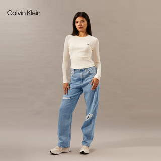 Calvin Klein Jeans24秋季女士复古潮流ck破洞高腰宽松微弹牛仔裤J224667 1AA-牛仔浅蓝 27