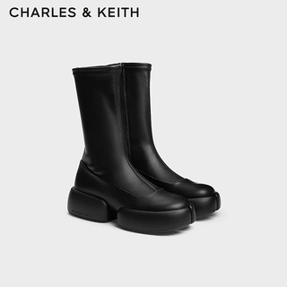 CHARLES&KEITH24秋季CK1-90580193厚底侧拉链瘦瘦靴弹力短靴 Black黑色 37