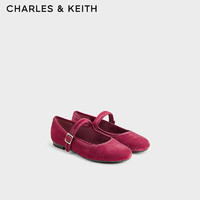 CHARLES&KEITH24秋CK1-71720047-1复古浅口丝绒平底玛丽珍鞋 粉红色Pink 37