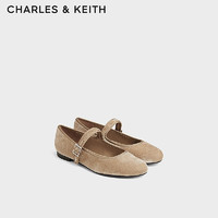 CHARLES&KEITH24秋CK1-71720047-1复古浅口丝绒平底玛丽珍鞋 Beige米色 36