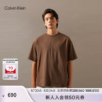 Calvin Klein Jeans24秋季男士简约ck刺绣通勤净色纯棉圆领短袖T恤40EM290 N2Q-淡咖啡 M