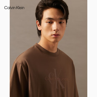 Calvin Klein Jeans24秋季男士简约ck刺绣通勤净色纯棉圆领短袖T恤40EM290 N2Q-淡咖啡 M