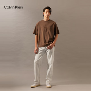 Calvin Klein Jeans24秋季男士简约ck刺绣通勤净色纯棉圆领短袖T恤40EM290 N2Q-淡咖啡 L