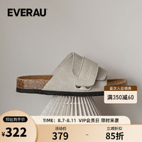 EVERAU 2024夏季新款男女同款魔术贴软木拖鞋一字拖露趾凉拖鞋通勤便鞋 沙色 37