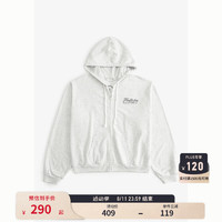 HOLLISTER24夏季美式毛圈布拉链连帽卫衣外套女 KI352-4171 浅灰色 M (165/92A)