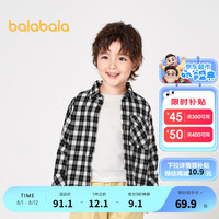 巴拉巴拉男童衬衫童装儿童长袖衬衣宝宝格子上衣秋季秋装卡通 黑白色调00491 100cm