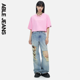 ABLE JEANS【拖地裤】24秋季新款女士复古水洗宽松牛仔裤901496 浅黄泥蓝