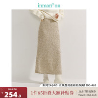 茵曼（INMAN）流苏珠片闪闪开衩半身裙2024秋季女装高腰直筒显瘦包臀裙 淡香杏 S