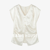 百家好(Basic House)休闲百搭潮流宽松显瘦夏季V领短袖衬衫女B0624S5J292 珍珠白 M