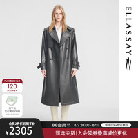 歌力思（ELLASSAY）2024秋季质感环保皮时髦率性大翻领风衣女EWB353F00600 深砺灰 S