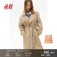 H&M 女装2024秋季带垫肩风衣1237069 米色 170/116