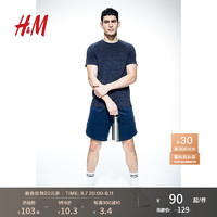 H&M【MOVE DryMove™】男士运动T恤夏季跑步透气短袖上衣0653275 混深蓝色088 165/84