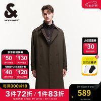 杰克·琼斯(JACK&JONES)男装秋季时尚潮静奢风宽松风衣外套阔型翻领中长款大衣高级感 E09 巧克力棕色 165/88A/XS