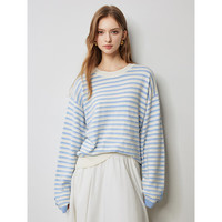 初语条纹长袖针织衫女2024年秋季新款撞色编织宽松显瘦圆领打底衫