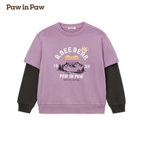 PawinPaw卡通小熊童装2024年早秋男女童圆领卫衣经典拼接舒适 Purple紫色/75 130cm